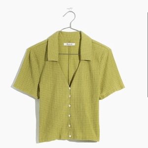 NWT Madewell Crinkled Y-Neck Button-Down Shirt, Size Medium
